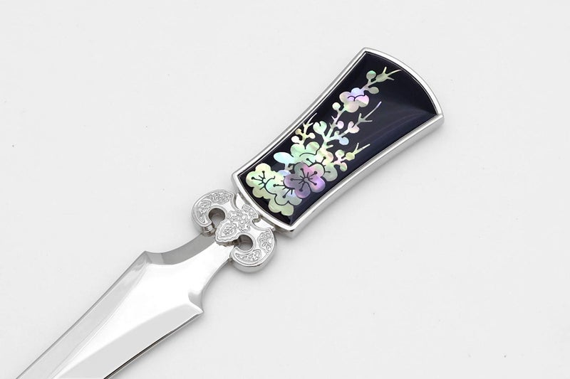 Store-Play Inlay with Mother of Pearl Metal Steel Office Knife Hand Cutter Blade Envelope Letter Opener (Blossom Black) - Image 3